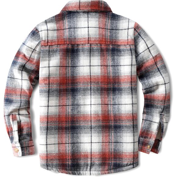 Mens Orange  Cotton Sherpa Lined Button Down Flannel Shirt Jacket Plaid Soft - Picture 2 of 7